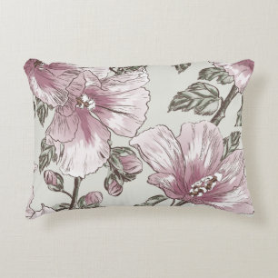 Muted Pink Hibiscus Flowers Pattern Decorative Cushion