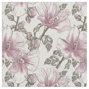 Muted Pink Hibiscus Flowers Pattern Fabric