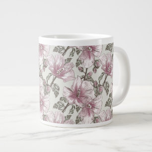 Muted Pink Hibiscus Flowers Pattern Large Coffee Mug
