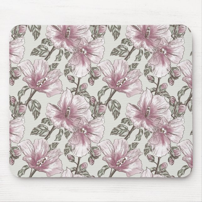 Muted Pink Hibiscus Flowers Pattern Mouse Mat (Front)