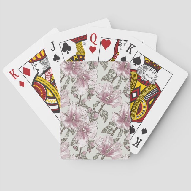 Muted Pink Hibiscus Flowers Pattern Playing Cards (Back)