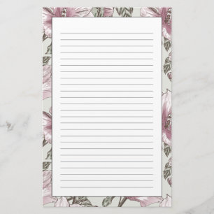 Muted Pink Hibiscus Flowers Pattern Stationery