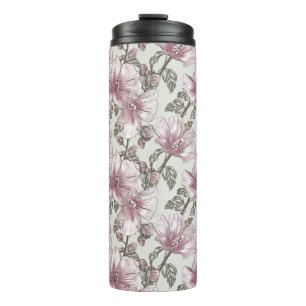Muted Pink Hibiscus Flowers Pattern Thermal Tumbler