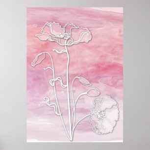 Muted Pink Mauve Abstract Watercolor and Poppies Poster