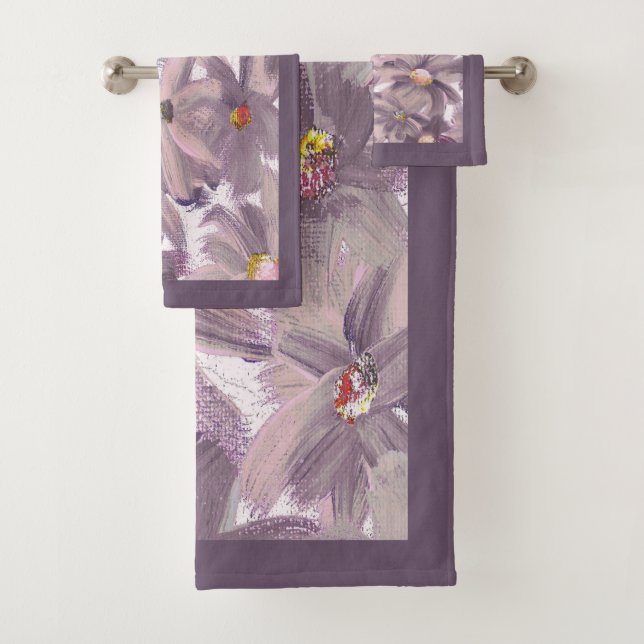Muted Pink Painted Flowers Any Colour  Bath Towel Set (Insitu)