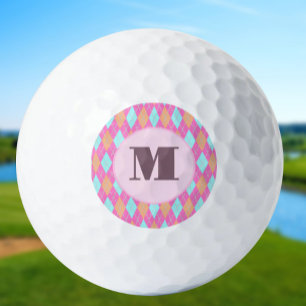 Muted pink preppy argyle custom monogram ladies golf balls