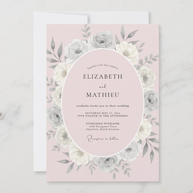Muted Pink Ranunculus Eucalyptus Wedding Invitation (Front)