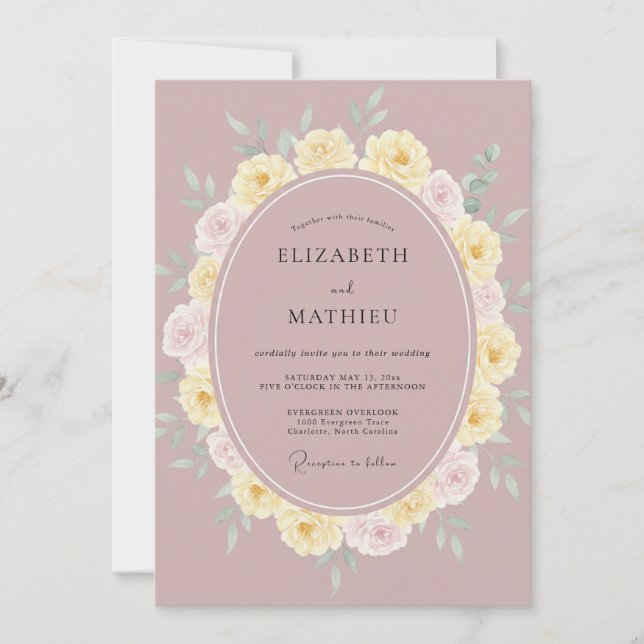 Muted Pink Yellow Petal Wedding Invitation (Front)