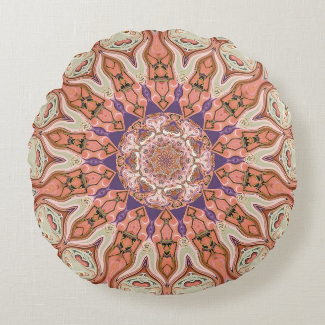 Muted Pinks Mandala Round Throw Pillow (Front)