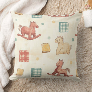 Muted Plaid Rocking Horse Cottage Pattern Cushion