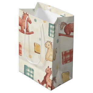 Muted Plaid Rocking Horse Cottage Pattern Medium Gift Bag