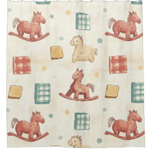 Muted Plaid Rocking Horse Cottage Pattern Shower Curtain