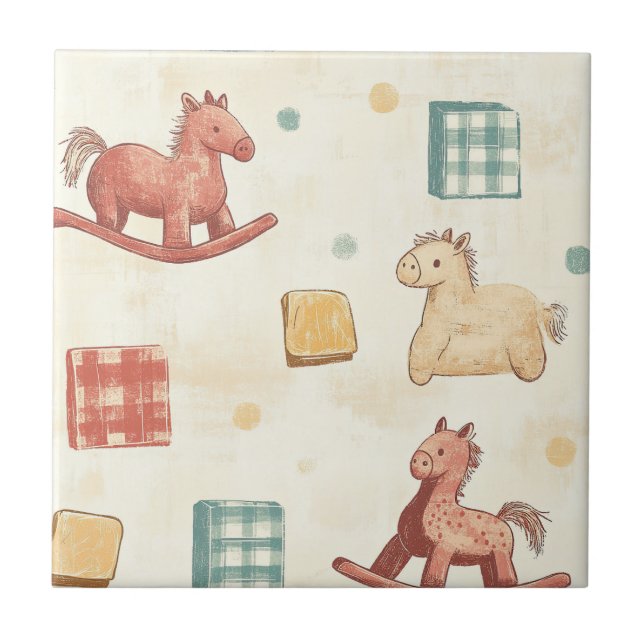 Muted Plaid Rocking Horse Cottage Pattern Tile (Front)