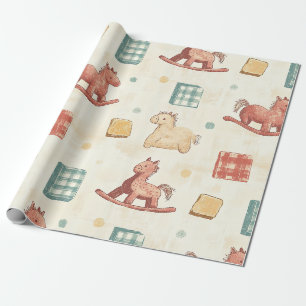 Muted Plaid Rocking Horse Cottage Pattern Wrapping Paper