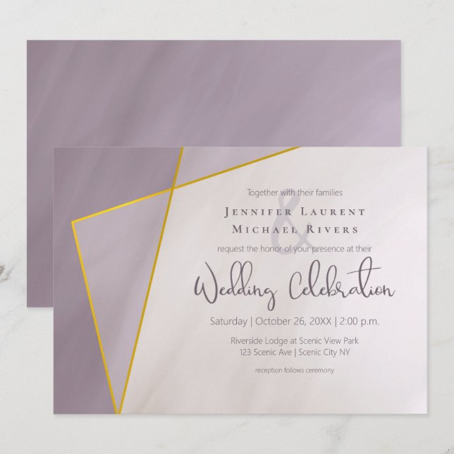 muted plum gold frame modern wedding invitation (Front/Back)