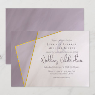 muted plum gold frame modern wedding invitation