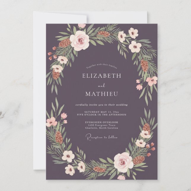 Muted Plum Peony Wedding Invitation (Front)