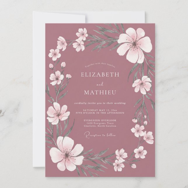 Muted Plum Wildflower Wedding Invitation (Front)