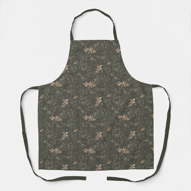 Muted Poinsetta Olive All-Over Print Apron (Front)