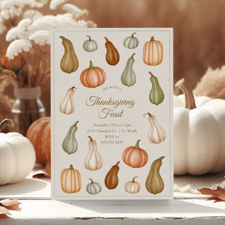 Muted Pumpkin and Gourd Thanksgiving Dinner Invitation