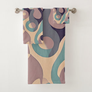 Muted purple and blue abstract waves  bath towel set