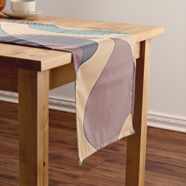 Muted purple and blue abstract waves  short table runner (In Situ)
