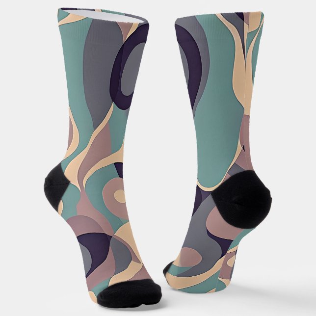Muted purple and blue abstract waves  socks (Angled)