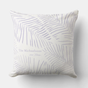 Muted Purple Palms with Family Name and Year White Cushion
