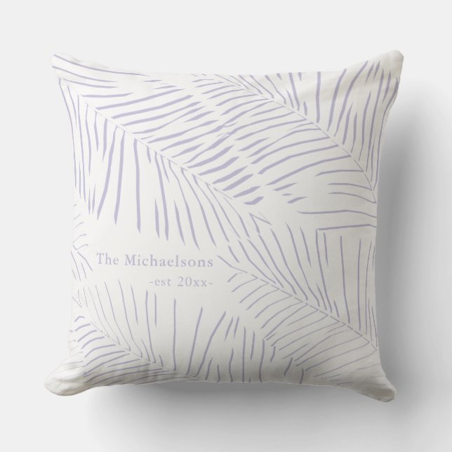 Muted Purple Palms with Family Name and Year White Cushion (Front)