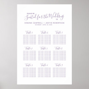 Muted purple script heart art wedding table plan poster