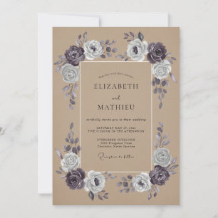 Muted Purple Taupe Petal Wedding Invitation
