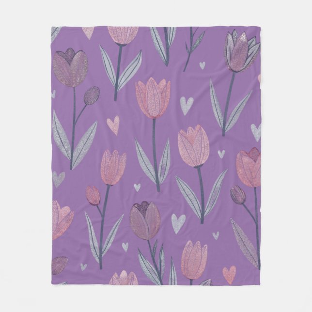Muted Purple Tulip Fleece Blanket (Front)