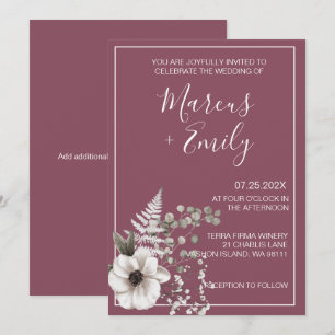 Muted Purple & White Floral Wedding Invitation