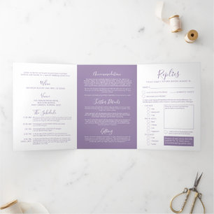 Muted purple white little heart wedding all-in-one Tri-Fold invitation