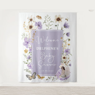 Muted Purple Wildflower Fairy Baby Shower Welcome Tapestry