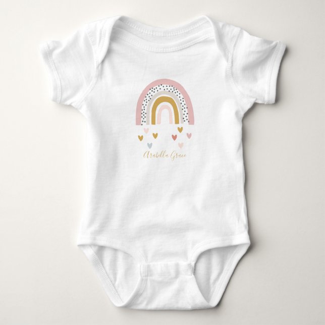 Muted Rainbow Baby Name Hearts Bodysuit (Front)