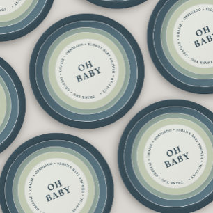 Muted Rainbow Baby Shower Boy Blue Green Paper Plate