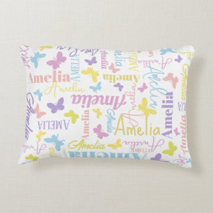 Muted rainbow butterflies custom name Amelia Decorative Cushion