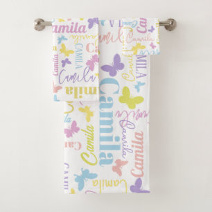 Muted rainbow butterflies custom name Camila  Bath Towel Set