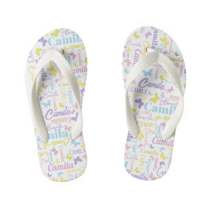 Muted rainbow butterflies custom name kid's flip flops