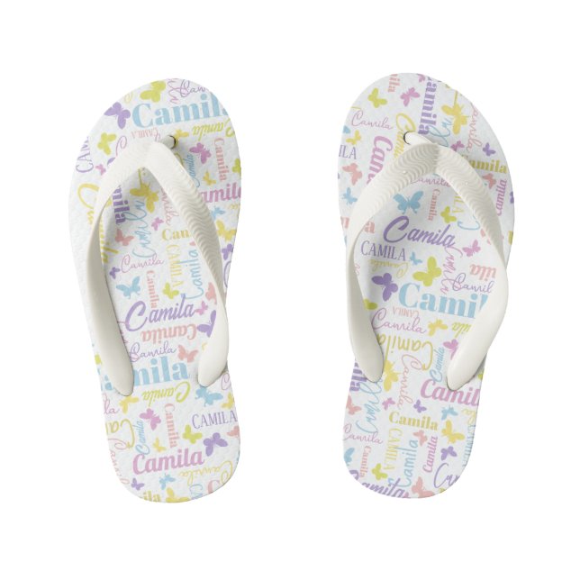 Muted rainbow butterflies custom name kid's flip flops (Footbed)