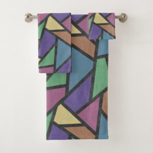 Muted rainbow colors mosaic pattern bath towel set