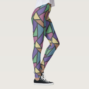 Muted rainbow colors mosaic pattern leggings