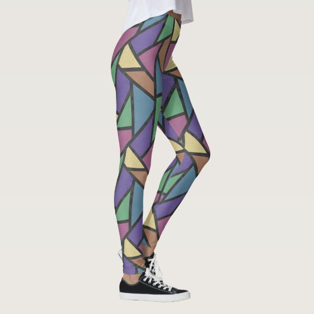 Muted rainbow colors mosaic pattern leggings (Right)