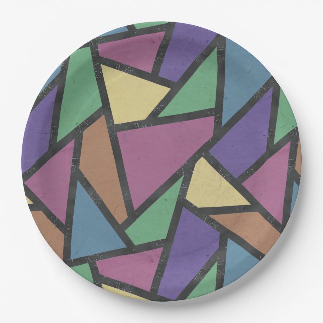 Muted rainbow colors mosaic pattern paper plate (Front)