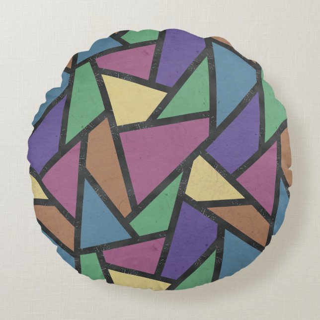 Muted rainbow colors mosaic pattern round cushion (Front)