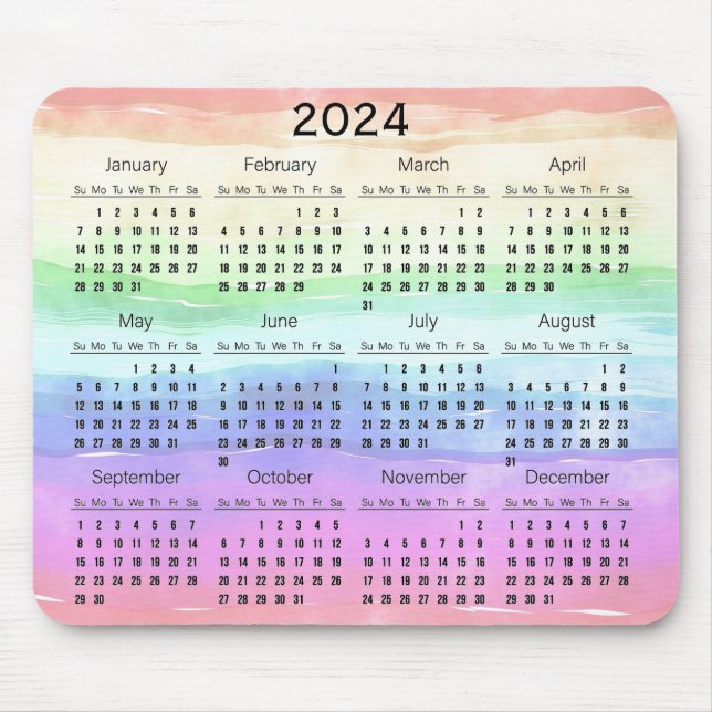 Muted Rainbow Colours Design 2024 Calendar Mousepa Mouse Mat (Front)