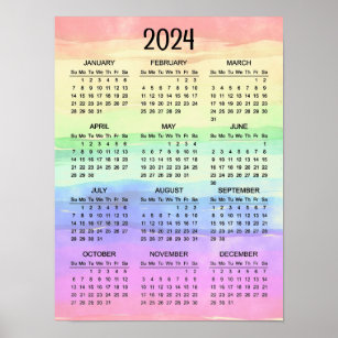Muted Rainbow Colours Design 2024 Calendar Poster