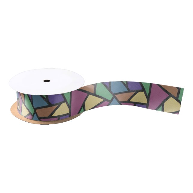 Muted rainbow colours mosaic pattern satin ribbon (Spool)