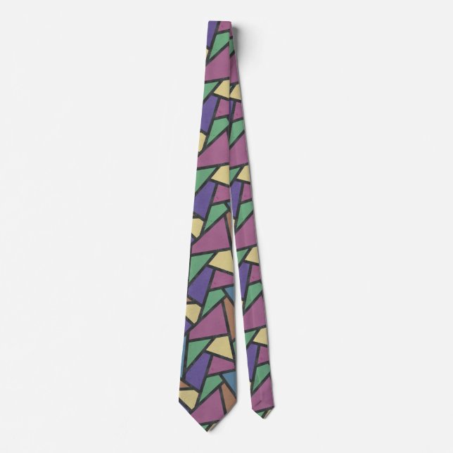 Muted rainbow colours mosaic pattern tie (Front)